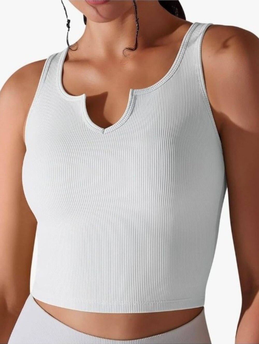 Lightweight Ribbed Notch-Neck Running Tank Crop Top Quick Dry White Size L